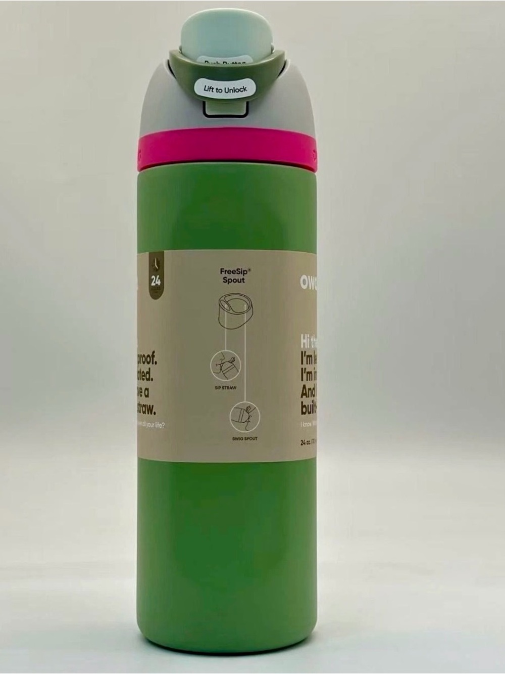 Green Stainless Steel Women’s Water Bottle with Pink Accent